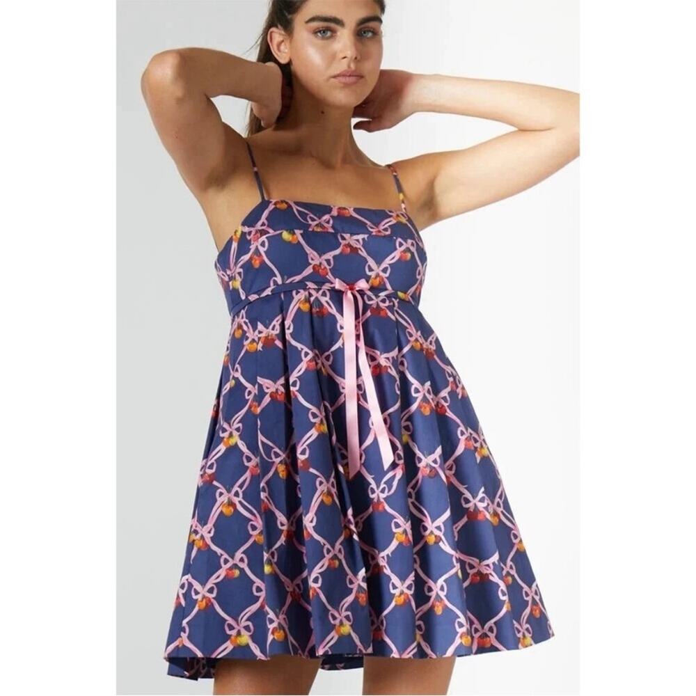 Rachel Antonoff Christina dress navy blue pink ribbon cherry print sz 4